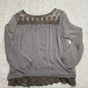 Carla Conti Longsleeve silky/lace Top in brown size M